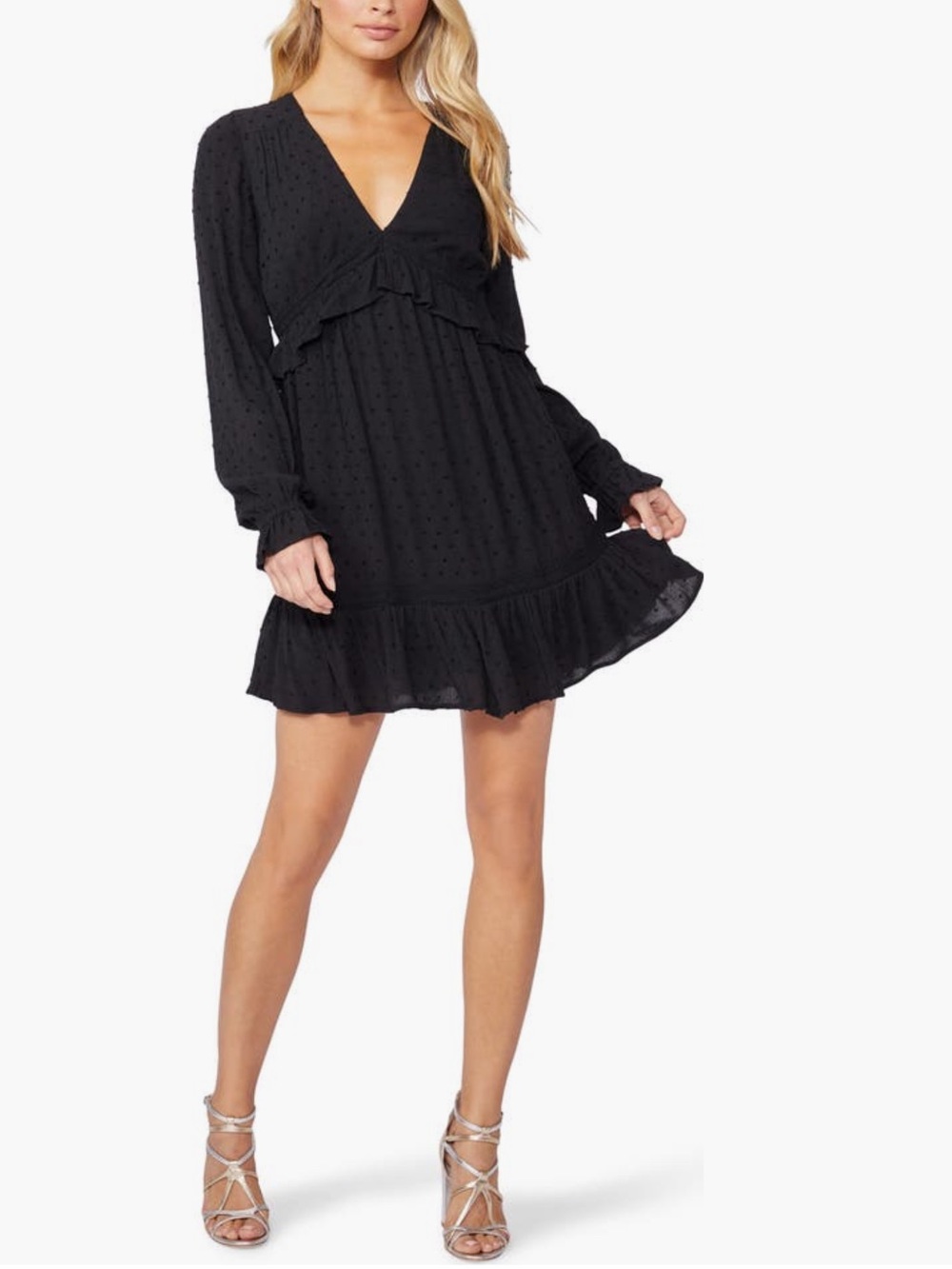 PAIGE Black Odelise Ruffle V-Neck Dress nwts sz M